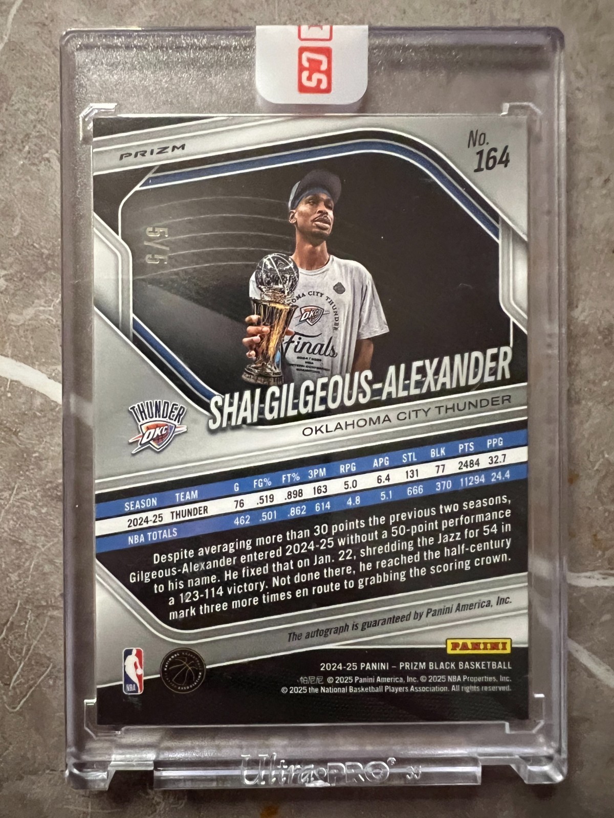 🍄DT 24-25 panini PRIZM BLACK VINYL GOLD AUTO SHAI GILGEOUS-ALEXANDER 5/5 ENCASE view 2