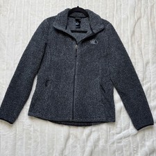 The North Face Womens Full Zip Textured Fleece Jacket Charcoal Grey Black Medium