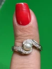 Sterling Silver 925 Pearl CZ Vintage Ring Unique Sz 7.5 NR