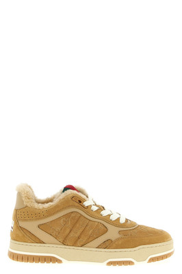 GUCCI Women's Re-Web Beige Suede/Shearling Sneakers New & Authentic