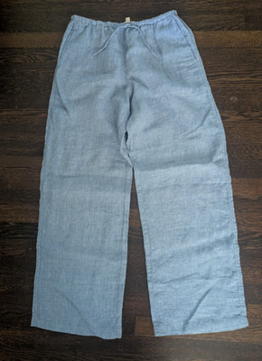 NWOT Haven Well Within Blue S Pants Womens 100% Linen Wide Leg Pull On (18)