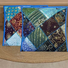 30" SET OF 2 PC MULTICOLORED DÉCOR VINTAGE SARI FLOOR THROW CUSHION PILLOW COVER