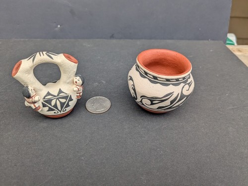 NATIVE AM. COCHITI POTTERY TWO PCS, BY JOSIE HAND "MINT" 1932-2013