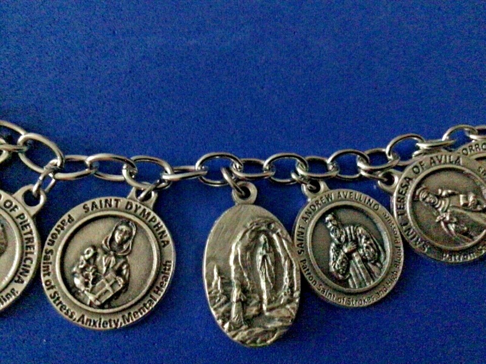 Custom Religious Catholic Saint Medal Charm Bracelet HEALING SAINTS
