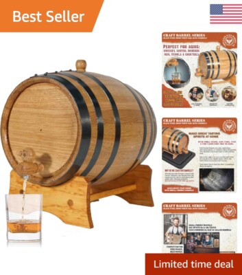 3 Liter Oak Aging Barrel with Stand, Bung & Spigot - Whiskey Barrel Wine Barrel