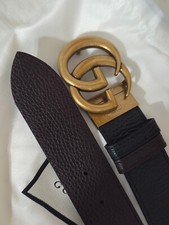 Reversible 2 in 1 Brown  Black Leather Gucci Belt Gold GG Buckle Sz 32/34 95cm