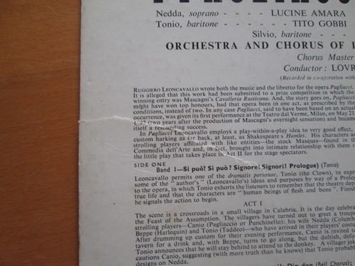 SBO 2756 I Pagliacci Highlights 10" Columbia 1st B/S Amara Corelli Matacic ED1 - Picture 7 of 7