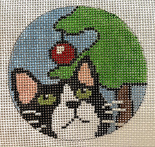 Black Christmas Kitty Ornament Hand Painted Needlepoint Canvas