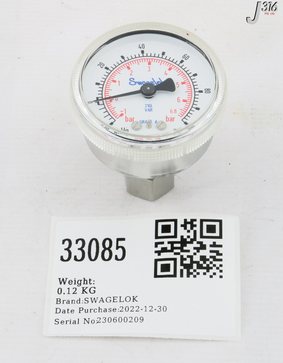 専用1 33085 SWAGELOK PRESSURE GAUGE, -30 - 100 PSI PGU-50-PC100-C-4FSF