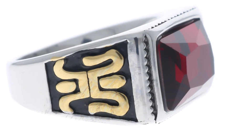 Anillo Tribal Celta 12 CT Rubí Simulado Oro 18k Acero Inoxidable Para Hombre Talla 10 T52 Foto 4 de 4