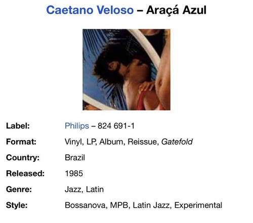 CAETANO VELOSO ARACA AZUL VINYL LP LATIN PSYCH Tropicália 824 691-1 BRAZIL - Picture 6 of 6
