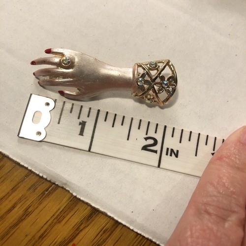 Gold Tone AB Rhinestone Hand Brooch Pin Estate Find - Picture 5 of 5