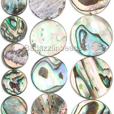 Lot of 6 Natural Iridescent Paua Shell Flat Round Coin Seashell Beads Small- Big