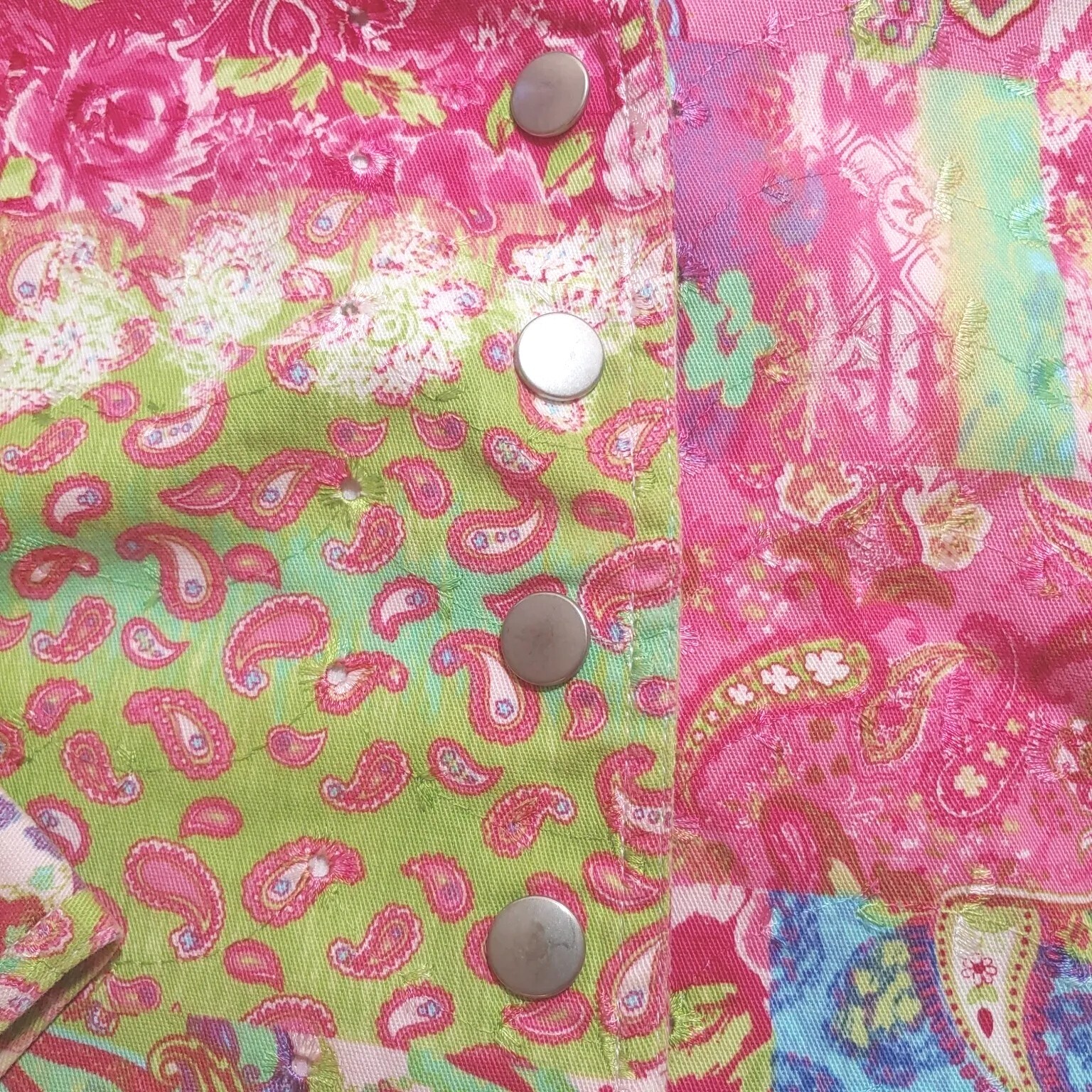 Boho Patchwork Denim Jacket Plus 2X Pailsey Eyele… - image 5