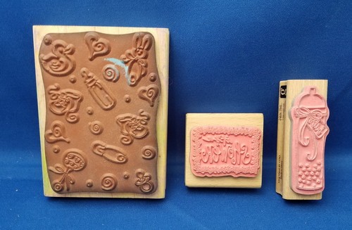 LOT BABY SHOWER - Wooden Rubber Stamp - 3 pc Scrapbook Stamping Craft SALE - Picture 2 of 2