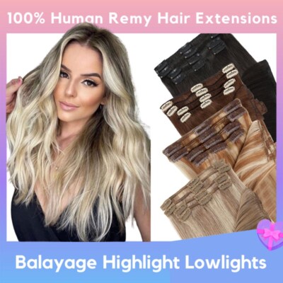 100% Clip In Real Remy 8A Human Hair Extensions Full Head 8pcs 8pcs 16''18''20''22''