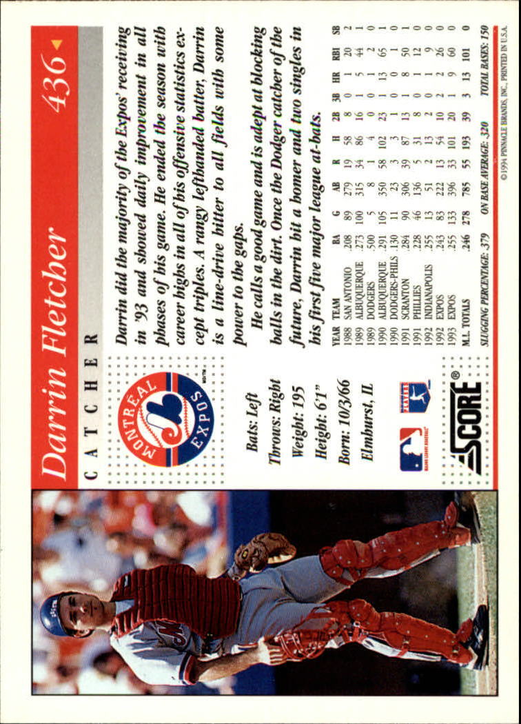 1994 Score Montreal Expos Baseball Card 436 Darrin Fletcher eBay