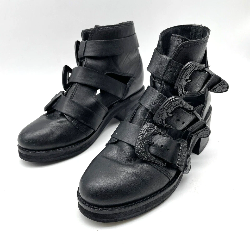 Botines Topshop 'MARCO' Negro Cuero Genuino Triple Hebilla Recortados US5.5 EU36 Foto 4 de 4