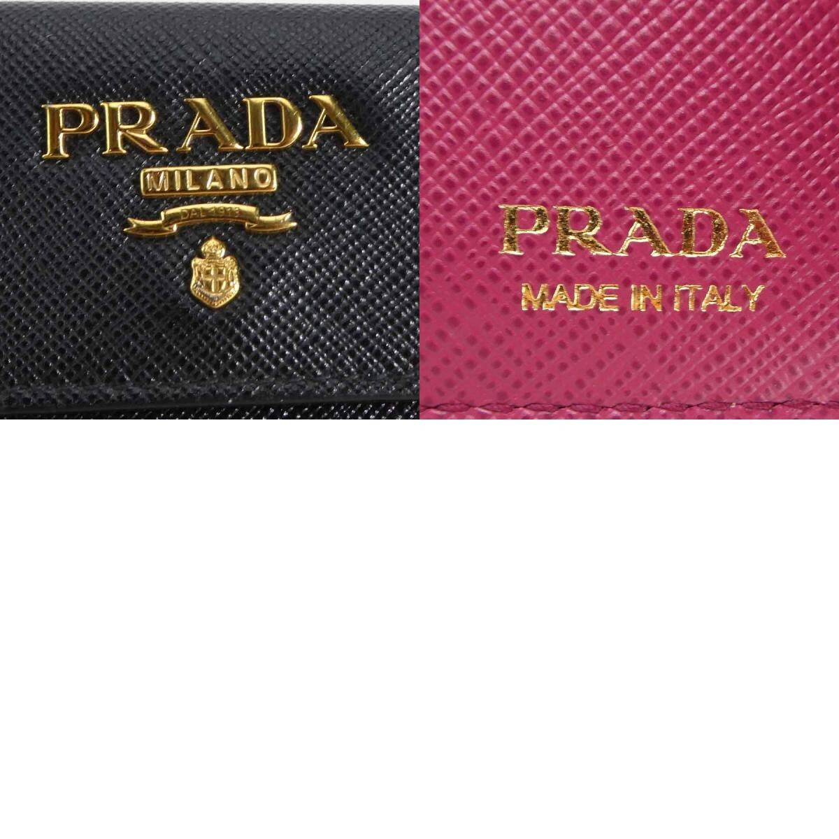 PRADA Tri-fold Wallet Saffiano Leather Snap Button Bicolor