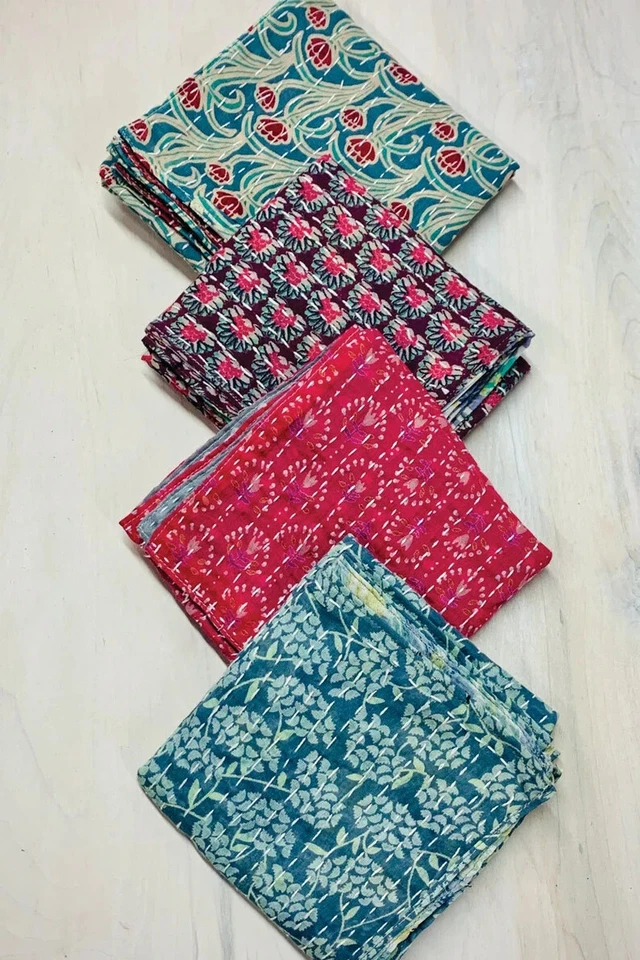 Lote Atacado de Conjunto de Guardanapos, Guardanapos de Mesa de Jantar 100% Algodão Kantha - Imagem 3 de 4