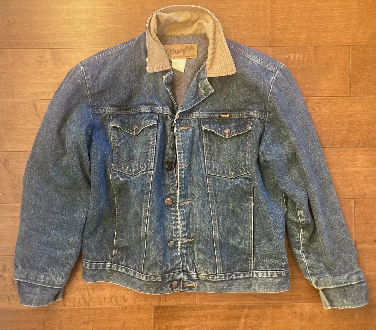 Vintage Wrangler Blanket Lined Denim Jacket Corduroy Collar Size 40