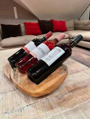 Weinflaschenhalter für 3 Flaschen, Teakholz, Flaschenhalter aus Holz - Bild 1 von 4