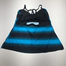 NEW Blue Stripe Tankini Top Strappy Swimwear Built-In-Bra Womens Size XL