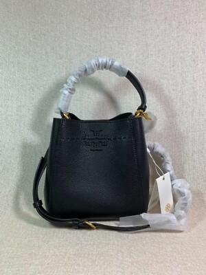 NEW Tory Burch McGraw Black Leather Small Bucket Tote 