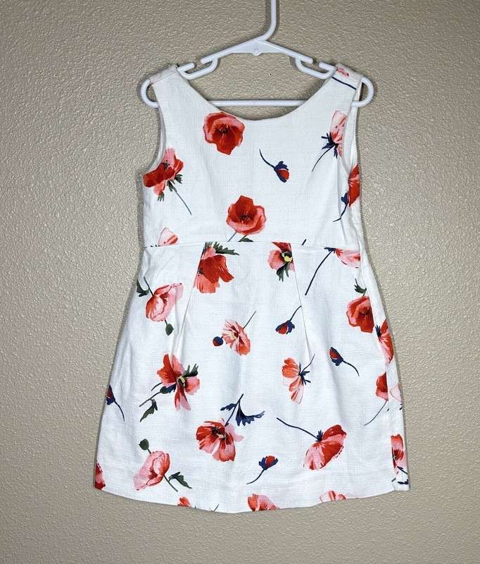 Zara girl’s Soft Collection Cotton Poppy Dress size 7 White/Coral Flowers
