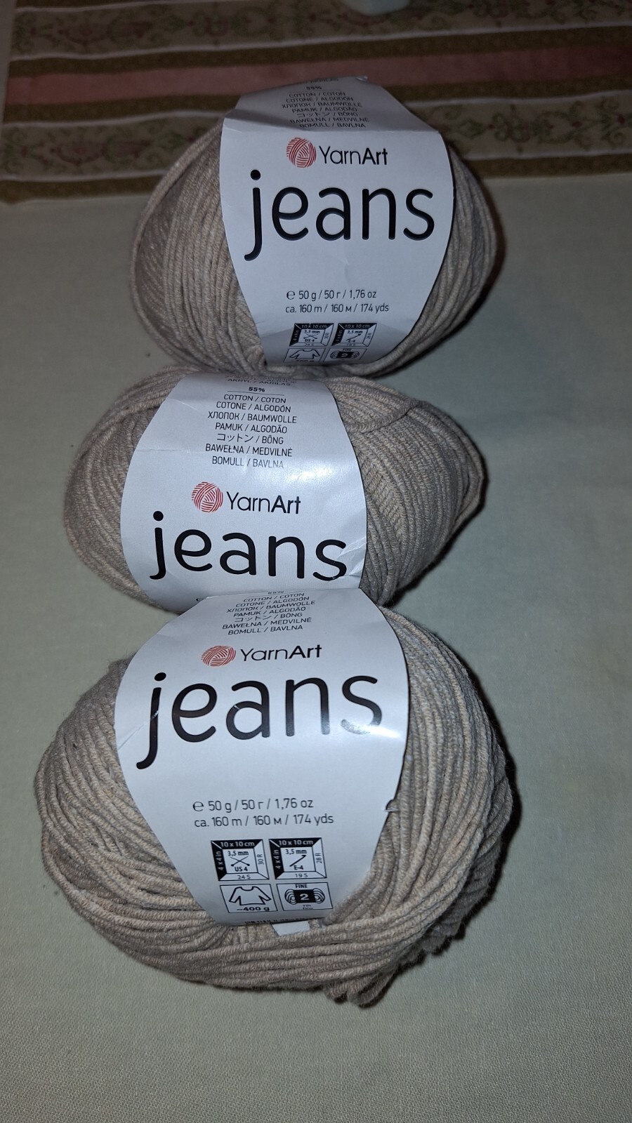 Jeans Sport Yarn by YarnArt 55% Cotton 3 Skeins Sand Color 150 gr total-image
