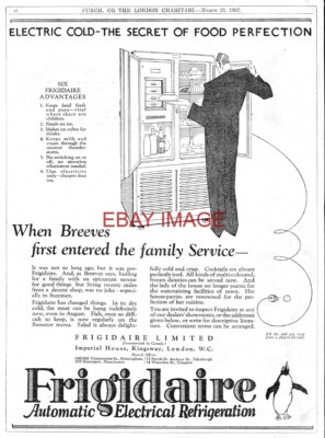 1927 Werbung für FRIGIDAIRE elektrische Kühlschränke Original Art Deco Ära Druck Ad