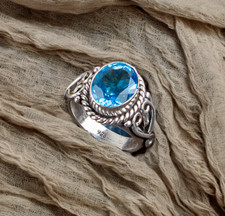 Blue Topaz Gemstone 925 Sterling Ring Handmade Jewelry Ring For Gift