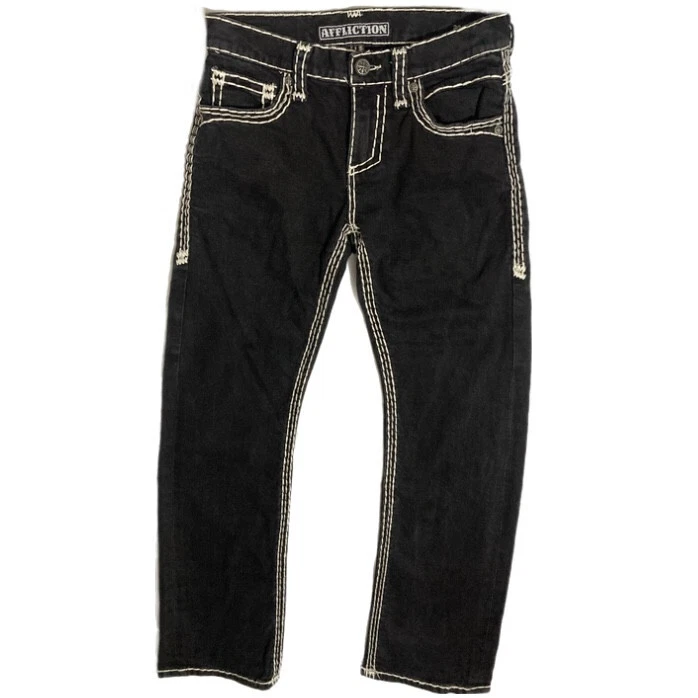 Pantalones de mezclilla para mujer Affliction 29x31 Cooper pierna recta punto fuerte bordado Y2K Foto 2 de 4