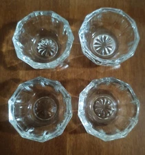 4 - Clear Glass Salt Cellars - Round Decagon Starburst/Daisy Bottom - Vintage