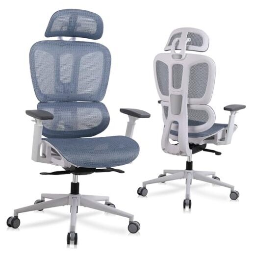 Ergonomic Office Chair with Lumbar Support, High Back Home Office Set of 1 Blue