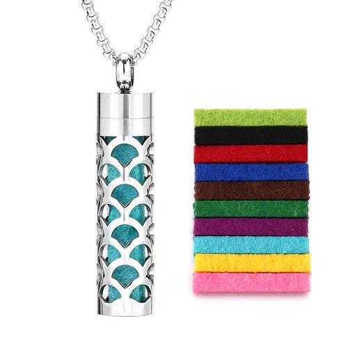 Stainless Steel Hollow Bar Air Freshener Perfume Oil Diffuser Locket Necklace - Picture 32 of 48