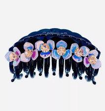 USA FLOWERS ACRYLIC HAIR CLAW JAW CLIP made with SWAROVSKI CRYSTAL BROWN A18