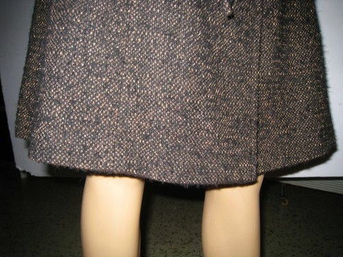 Sz 8 Larry Levine Wool Coat Lined Button Front Brown/Gold Tweed Pockets Belt - Picture 3 of 14