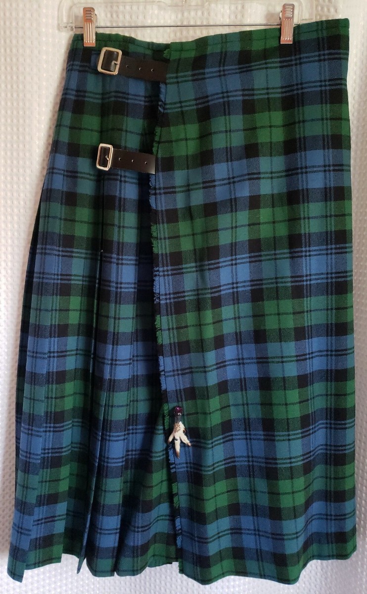 The Scotch House Vintage Tartan Blue Green Wool Kilt Style Wrap