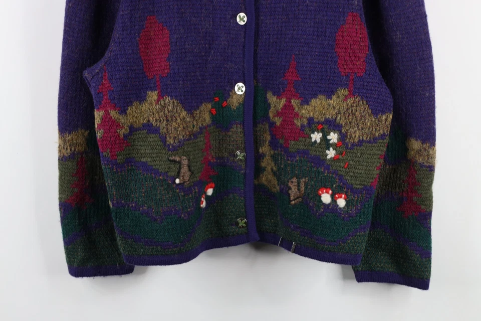 Vtg 90s Streetwear Womens 40 Nature All Over Print Wool Knit Cardigan Sweater - Image 3 of 4