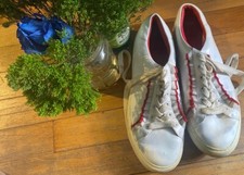 TORY BURCH WOMEN s LEATHER RUFFLE WHITE RED Sneakers ED LUX RARE