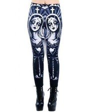 Authentic Too Fast Lexy Leggings Zombie Mary Holy Saint Flowers Dark Punk Rock