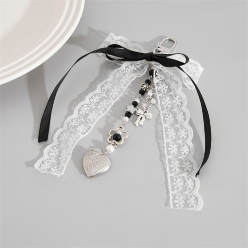 Lace Bowknot Heart Pendant for Purses Keys Beaded Women Decoration - Afbeelding 4 van 12