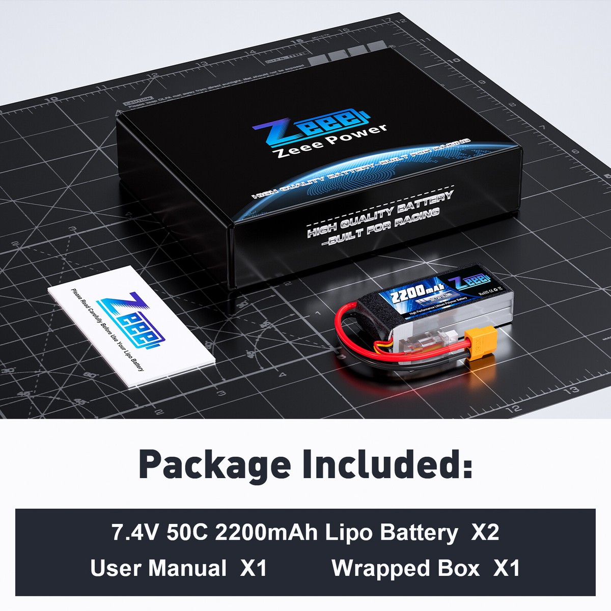 2x Zeee 2S Shorty Lipo Battery 2200mAh 7.4V 50C XT60 for RC