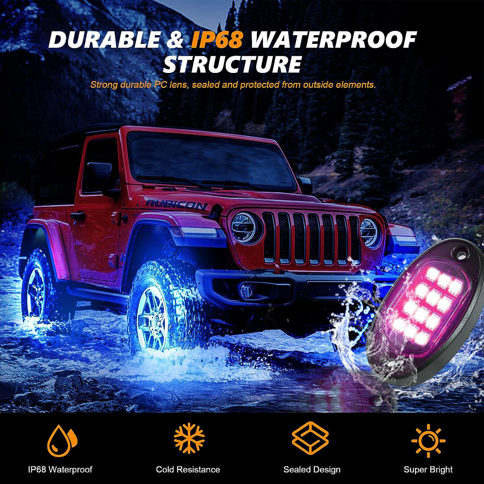 RGB Wheel Well Light Truck ATV UTV RZR SUV 12 Pods Underglow App Flashing Music'