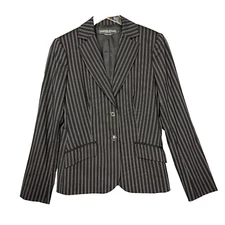 Adrienne Vittadini Blazer Womens 6 Black Wool Pinstripe Jacket Lined Career