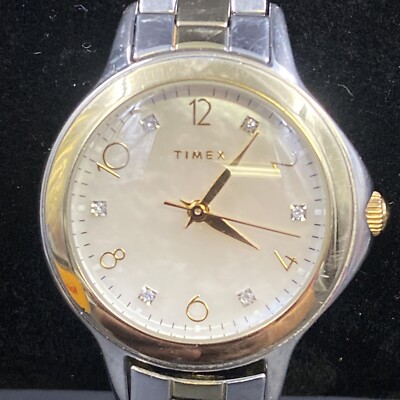 Womens Timex Diamond Silver Gold Tone Round Face Wristwatch  display picture 2
