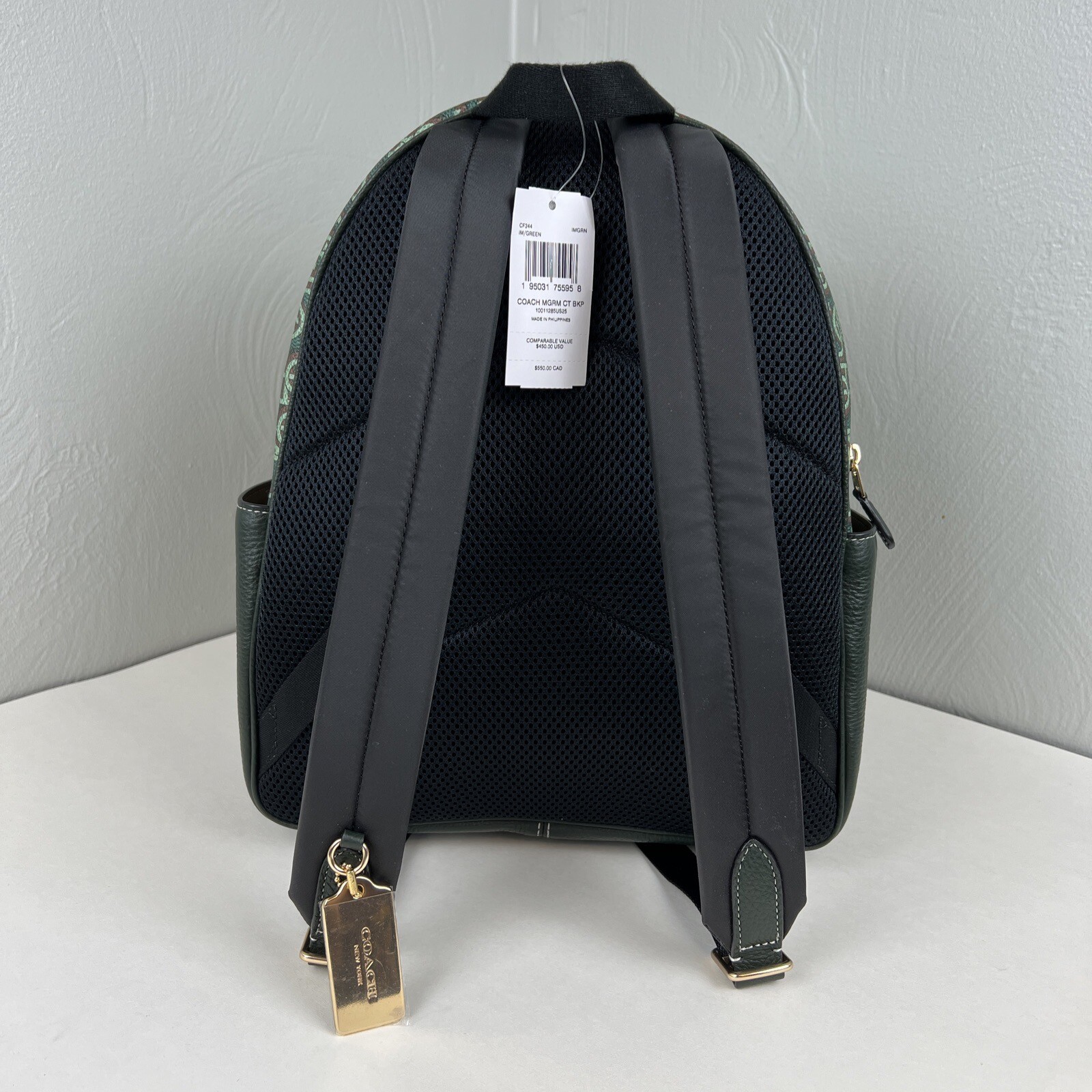 COACH Women’s Court Backpack With Coach Monogram Print Green leather