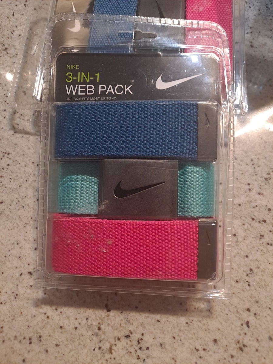 Nike New 3-in-1 Blue/Teal/Pink Golf Web Belt Pack Cut-to