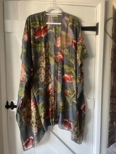 ⭐️ One Hundred Stars *peacocks And Poppies Grey* Throwover Kaftan Kimono New